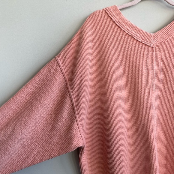 Aerie Soft Coral Pink Oversized Ribbed V-Neck Sweater - Picture 8 of 9